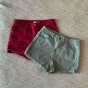 Green and red high waisted denim shorts bundle